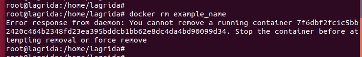 Error in trying to remove a running container
